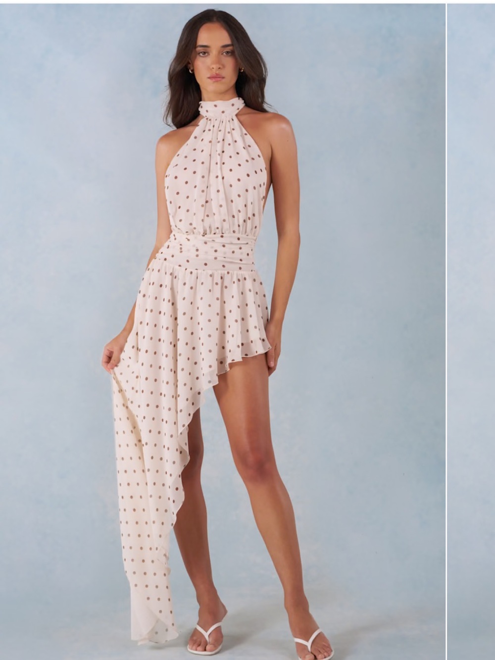 Oh Polly Polka Dot Asymmetric Maxi Dress
